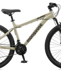 Grafton 26 Inch Mountain Bike For Adults With 21 Speed Aluminum Hardtail Frame and Knobby Tires in beige color.