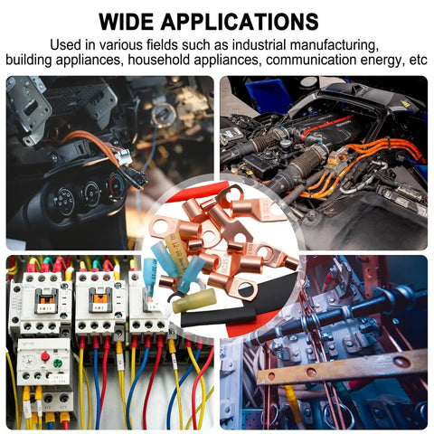 110 Pcs Copper Wire Lugs Kit With Pro Grade Heavy Duty Battery Terminal Connectors for AWG 2-16 Gauge in various applications