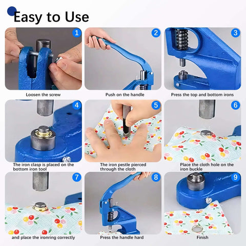 Steps for using Heavy Duty Grommet Tool Kit Hand Press Grommet Machine With 3000 Silver And Gold Grommets for fabrics and leather