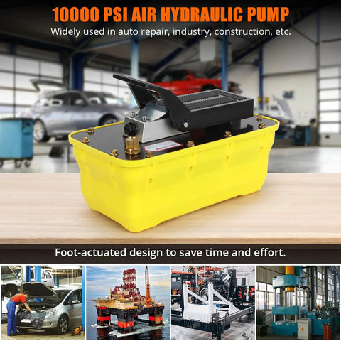 No Sweat Heavy Duty 10000 Psi Air Hydraulic Pump With 2.3L Half Gallon Tank, 3/8 Inch Outlet, 1/4 Inch Inlet, 6.6 Foot Hose, Killer Shop Press And Automotive Workhorse