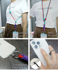 Top Shelf Adjustable Cell Phone Lanyard With Comfy Neck And Wrist Strap, Crossbody Phone Holder For Keys And Id Badges, Hassle Free Braided Cord In Classic Red And Blue worn as crossbody and neck lanyard with phone attached.
