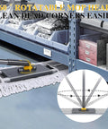 Heavy Duty 36 Inch Commercial Mop Kit with rotatable mop head cleaning under shelves in a warehouse