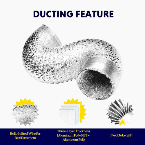 Two Pack 4 Inch By Eight Foot Non Insulated Flex Air Ducting Aluminum Dryer Vent Hose For DIY Friendly HVAC Ventilation With Stainless Steel Clamps Included And High Temperature Resistant Durable Aluminum Foil Ducting showing bending feature and thickness.