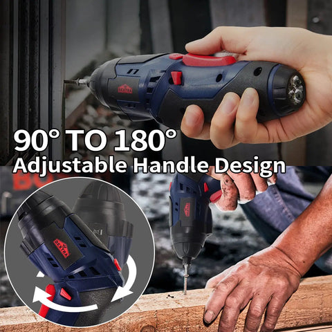 3 In 1 Cardboard Cutter, Cordless Screwdriver And Wine Opener Kit with adjustable 90° to 180° rotary handle in use