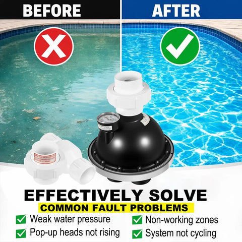 Before and after pool cleaning with 5 Port Water Valve Kit For In Floor Pool Cleaning System With 1.5 Inch PVC Pipe Fittings And Pressure Relief Included.