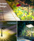 Solar Pathway Lights Outdoor Easy Install 200 Lumen Warm White Garden Driveway Yard Lighting 8 Pack Waterproof IP65 Modern Square Heads Energy Saving Landscape Path Lights For Walkway Patio shown installed in garden with flowers and pathway lighting effect