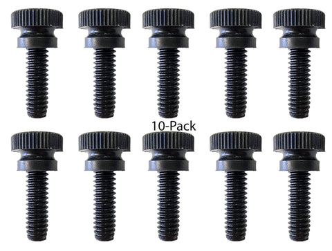 Black 1/4-20 Thumb Screws, 3/4 Inch Long Nylon Fasteners, 10 Pack, shown in a grid layout.