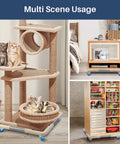 Adjustable Mini Fridge Stand With Mobile Rollers, Four Locking Wheels used as base for cat tree, furniture, and storage unit
