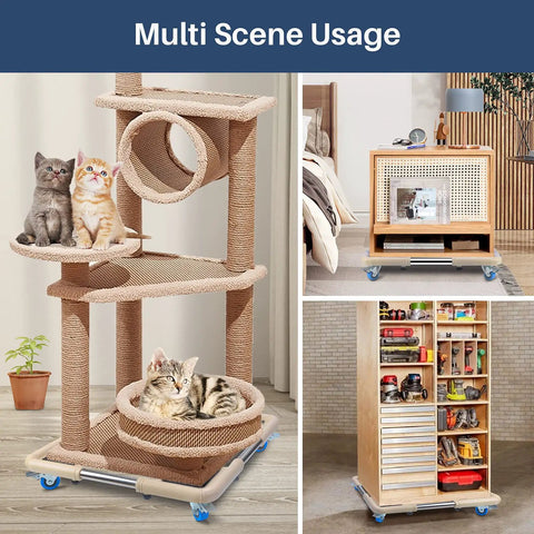 Adjustable Mini Fridge Stand With Mobile Rollers, Four Locking Wheels used as base for cat tree, furniture, and storage unit