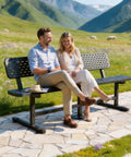 Built Tough 6 Foot Outdoor Bench With Back, Rust Resistant Thermoplastic Coated Steel Frame in a garden setting
