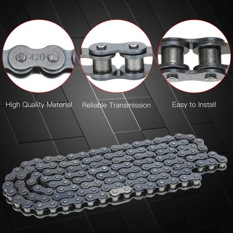 420 Mini Bike Rear Drive Chain 90 Link And Breaker Ready with close-up details showing material and links