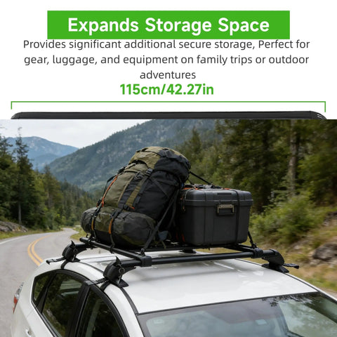 Universal 43.3 Inch Black Roof Rack Cross Bars For SUVs And Crossovers carrying luggage on a vehicle without preinstalled roof racks