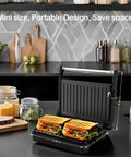 Multi Purpose Compact Contact Grill Sandwich Maker Panini Press With Floating Hinge Non Stick Plates for cooking sandwiches.