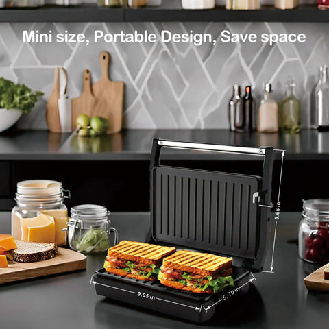 Multi Purpose Compact Contact Grill Sandwich Maker Panini Press With Floating Hinge Non Stick Plates for cooking sandwiches.