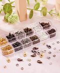 Image of Six Color Jewelry Finding Kit With 5mm Open Jump Rings And 12x6mm Lobster Claw Clasps for DIY necklace making, in storage box.