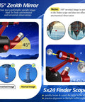High Powered 90mm Aperture 550mm Refractor Telescope For Adults And Kids Dope Lunar Craters And Terrestrial Views Fully Multi Coated Optics For Bright Crisp Night Sky Viewing, 45° zenith mirror and 5x24 finder scope