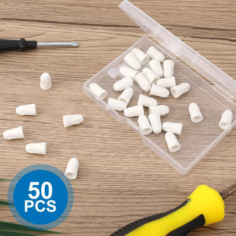 Ceramic wire connectors, small white porcelain twist caps, 50 pcs in a clear plastic box for high-temp electrical repairs