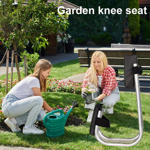 Foldable Kneeler Stool With Thick Foam Pad And Cushioned Seat For Seniors used in yard work near flower garden.