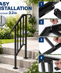 Adjustable 2 Pack Outdoor Stair Handrail Kit Tough As Nails Built With Galvanized Steel And Black Powder Coated Industrial Pipe Style Featuring Rugged Balusters for easy installation steps