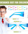 Child wearing blue kids safety glasses from 100 Pack Kids Safety Glasses Bulk Set for Lab, Sports, and Shooting - Multicolor Protective Goggles with 10 Color Options.