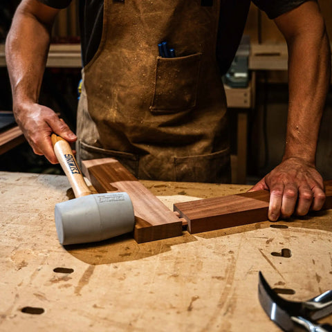 Craftsman using Deadhead Rubber Mallet With Bounce Resistant Head And Hickory Wood Handle 12 Oz No Mar Hammer DH 12N Grey on wood