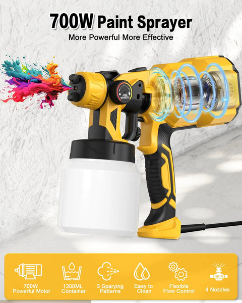 ProGrade 700W Airless Paint Sprayer And Hvlp Spray Gun with four nozzles and a 1200ml cup for efficient painting.