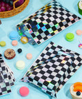 50 Pack Iridescent Checkered Race Car Party Favor Bags Black And Iridescent Plastic Goodie Bags Racecar Laser Plaid Gift Bags