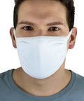 Person wearing Reusable Cotton Face Mask Pack Of 50 White Unisex One Size Fits Most 3 Ply With Silver Threads Washable
