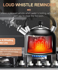 Old School Vintage Style Whistling Tea Kettle With Ergonomic Handle 3.17 Quart Premium Stainless Steel Teapot on stove