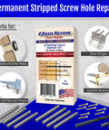 Heavy Duty 8 Pack Permanent Stripped Screw Hole Repair Kit For Door Hinges showing anchors, screws, and tools for easy DIY fixes.