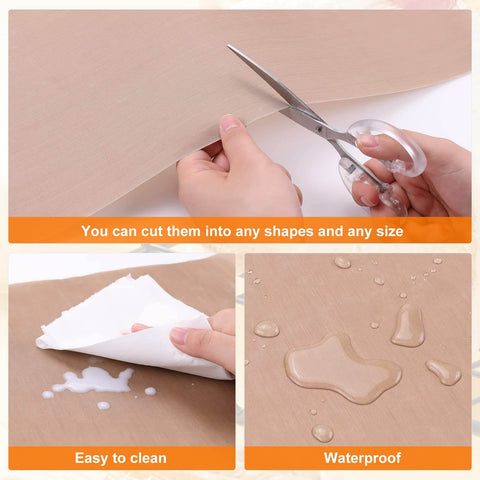 Nonstick Teflon Sheets For Heat Press 12 Inch By 8 Foot PTFE Roll shown being cut, easy to clean, waterproof, for DIY and iron-on transfers.
