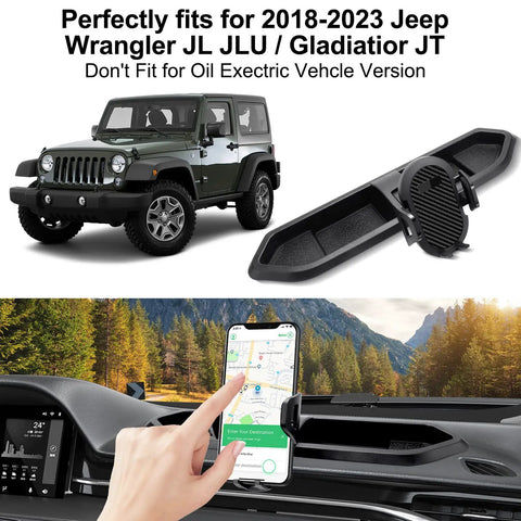 Dope Jeep Wrangler Dash Tray Phone Mount With Extension Arm And Metal Rod Multi Mount Holder installed in Jeep dashboard.