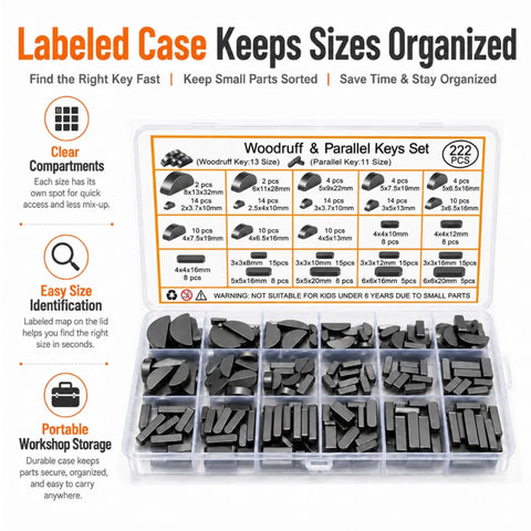 Badass 222 Pcs Metric Woodruff Half Moon Key Assortment Kit With Parallel Shaft Keys Carbon Steel Build For Garage Crew And Mechanic Shop Fixups Sweet Gear To Handle Heavy Machinery Repair Jobs Without Sweat, labeled case