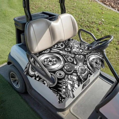 Two Seater Golf Cart Seat Cover And Towel Microfiber Absorbent Breathable Bench Seat Protector With Vintage Engine Print for golf cart
