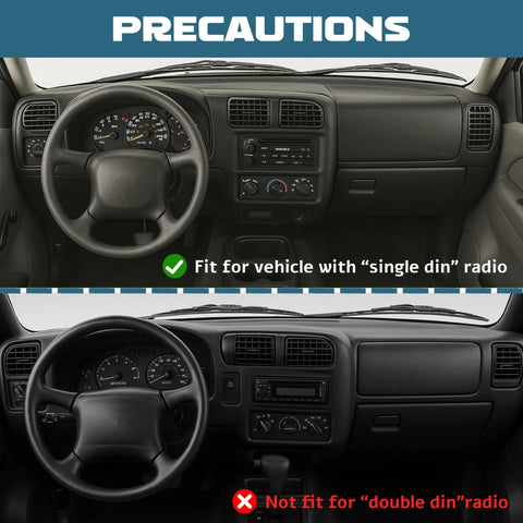 Dash radio bezel cover for 1998–2004 Chevy S-10 Blazer GMC Jimmy; single-DIN installation shown
