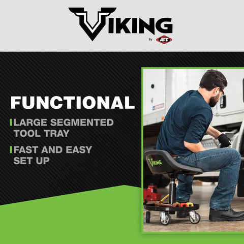 Rolling Shop Stool On Wheels For Mechanics With An Ergonomic Padded Seat And Built In Tool Tray Heavy Duty 300 Lb Capacity