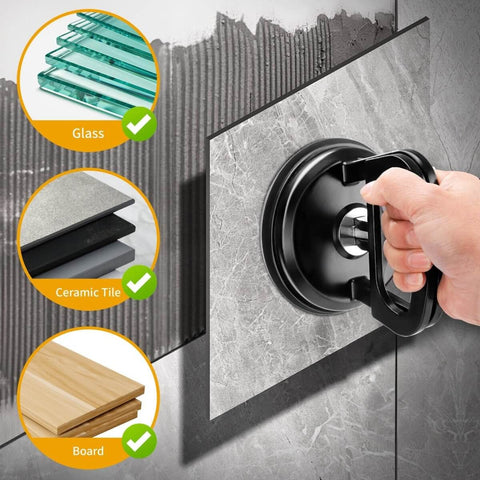 Beefy 50Lb Heavy Duty Vacuum Lifter For Glass Tile And Mirror, Aluminum Handle With Aviation-Grade Rubber Pads shown in use