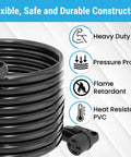 Coiled 36 Foot 50 Amp RV Extension Cord With 14 50P Plug And 14 50R Receptacle, Outdoor STW Cable, Black, heavy duty features