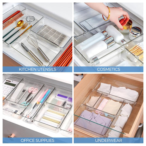 Six Pack Clear Drawer Organizers Heavy 6 X 9 Plastic Storage Bins With Non Slip Base Hella Durable Vanity Makeup Trays To Keep Your Dresser Crisp And Absolutely Clutter Free Forever