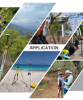 RTK GNSS Base Receiver For Surveying With Drones And UAVs used in various terrains including beach, forest, and construction site.