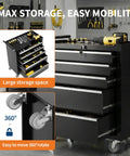 Black Rolling Tool Chest With 5 Drawers On Wheels, Portable Tool Cabinet With Locking System And Drawer Liners in workshop