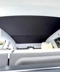 Custom Tailored Four Piece Tesla Model Y Sunroof Solar Shades In Slick Light Grey Featuring Retractable Glides And Nifty Center Locking Magnets for UV protection inside the car.