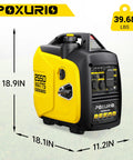 2550W Portable Inverter Generator For Home Use with dimensions and yellow exterior, showing EPA compliant label.