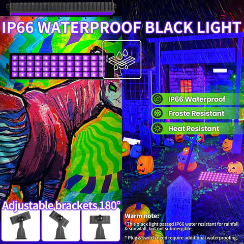 120W Black Light Bar With IP66 Waterproof Design Plug Switch And 6ft Cord 100 LED Lit Glow Light For Indoor Outdoor Parties Halloween Decor Fluorescent Posters Body Paint Game Room And More Ultra Wide Coverage Party Ready Lighting