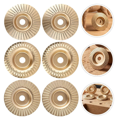 6pc Orange Wood Shaping Disc For Angle Grinder With Sanding And Polishing Features That Let You Carve, Grind And Finish Any Project Like A Boss In The Workshop Right Now - Set of 6 round orange discs.