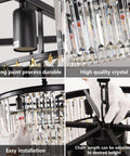 Modern Crystal Pendant Chandelier Two Tier Black Metal And Crystal Fixture for Dining Room and Living Room details