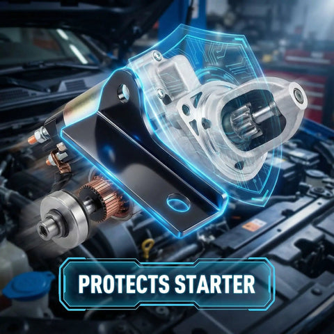 Beefed Up Steel Starter Bracket And Starter Brace Quick Bolt Up Swap For Gm 6.2L 6.5L Diesel Truck Engine 1988 To 2002 showcasing starter protection.
