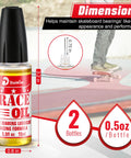 Skateboard Bearing Lube 2 Pack for Smooth Bearings in Skateboards, Longboards, Scooters and Roller Skates, Fast Spins Jam Proof Oil 15ml Bottles Each Bundle, showing dimensions and features