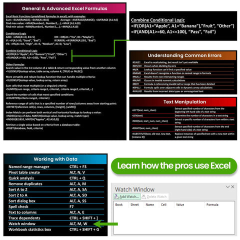 Giant XL Excel Desk Pad With Shortcut Keys Cheat Sheet Workhorse For Office Grippy Surface Waterproof Mouse Pad Boss Level Spreadsheets And Productivity Boost 35 Point 5 By 15 Point 7 Inches showing Excel shortcuts and formulas.