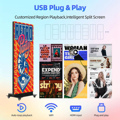 80 Inch Led Poster Screen Featuring A Slick Foldable Design For Digital Signage Display With P1.86 Pixel Pitch at an event.
